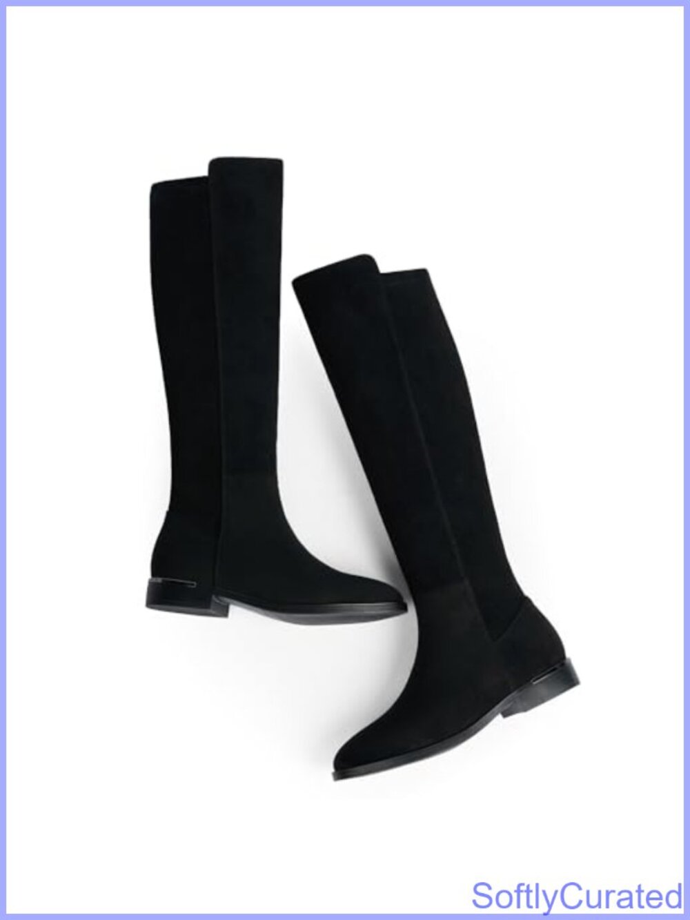 Rounded Toe Flat Stretchy Knee High Boots Side Zipper PU Leather - Picture 5 of 6